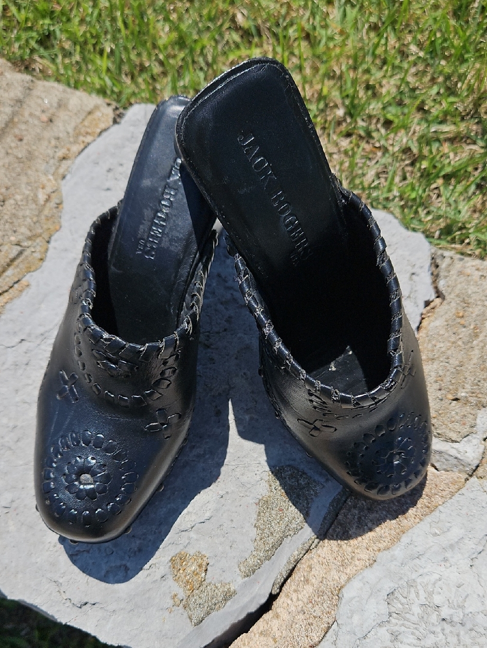 Jack Rogers Black Braided Leather Slip-On Mules